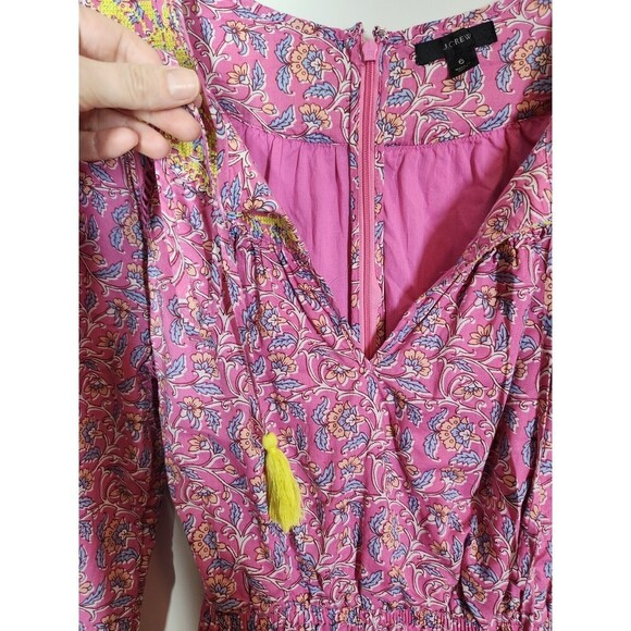 J. Crew Embroidered Romper in Pink Vines Block Print 6 - Picture 5 of 10